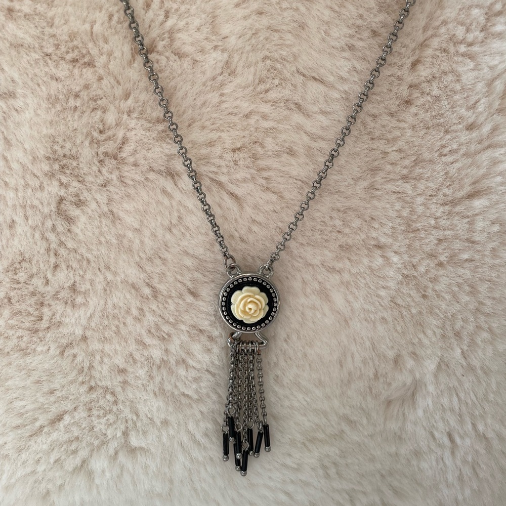 Lia Sophia Necklace with Rose/Tassel Pendant